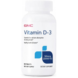 GNC вітамін D-3 50mcg, 180 таблеток, підтримує здорові кістки та зуби