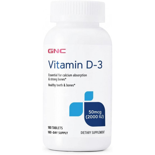 GNC вітамін D-3 50mcg, 180 таблеток, підтримує здорові кістки та зуби