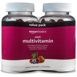 Amazon Basics Adult Multivitamin for Men & Women, 300 цукерок з вітамінами A, C, D, E, B-6 і B-12, 150 шт. (упаковка з 2 шт.) (150-денний запас) (раніше Solimo)