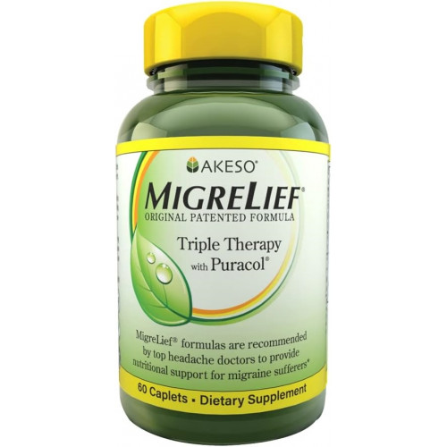 MigreLief Original Triple Therapy with Puracol - Харчова підтримка для хворих на мігрень - 60 капсул на 1 місяць