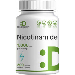 Нікотинамід вітаміну B3 1000 мг на порцію – 500 капсул, ніацин без промивання, незамінний B3 – підтримує здоров’я шкіри та вироблення енергії – без ГМО