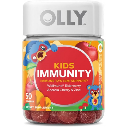 OLLY Kids Immunity Gummy, поддержка иммунитета, Wellmune, бузина, витамин С, цинк, жевательная добавка, вишня — 50 шт.