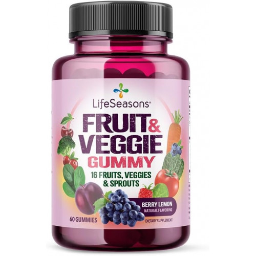 LifeSeasons Fruit & Veggie Gummy Supplement - 16 фруктів, овочів і паростків - вітаміни, мінерали та антиоксиданти - харчова підтримка для імунітету та гарного самопочуття - в 3 рази потужніше - 60 цукерок