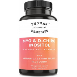 Thomas's all-natural Remedies Myo Inositol Supplement & D-Chiro Inositol Blend Supplement with Folate and Vitamin D3, співвідношення 40 до 1, без ГМО, без наповнювачів, CoQ10, 90 веганських капсул