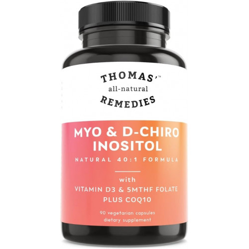 Thomas's all-natural Remedies Myo Inositol Supplement & D-Chiro Inositol Blend Supplement with Folate and Vitamin D3, співвідношення 40 до 1, без ГМО, без наповнювачів, CoQ10, 90 веганських капсул