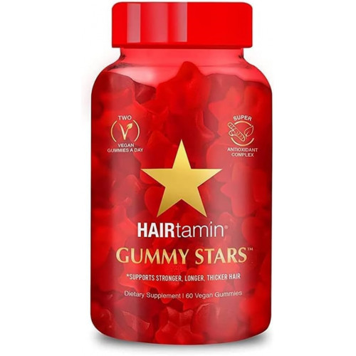 HAIRtamin Vegan Gummy Stars Вітаміни для волосся | Без ГМО | Усі натуральні жувальні жуйки з вітамінами для волосся з біотином для підтримки здоров’я волосся, шкіри та нігтів | Полівітамінна добавка