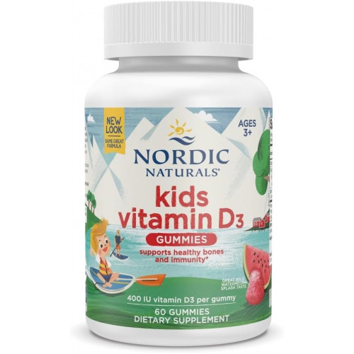 Nordic Naturals Витамин D3 Gummies Kids, Всплеск дикого арбуза — 60 жевательных конфет — 400 МЕ Витамин D3 — здоровье костей, здоровый иммунитет — без ГМО, вегетарианский — 60 порций