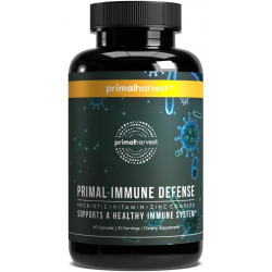 Primal Harvest Primal Immune Defence 10 in 1 Supplement 60 капсул Імунні вітаміни, з 7 мільярдами КУО пре і пробіотиками, цинком, ВІТ C, B6, D3, K2 - стимулятори імунітету для дорослих (60 штук (1 упаковка))