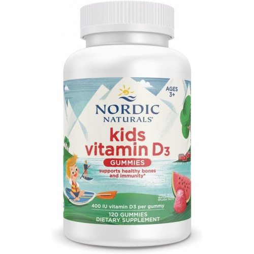 Nordic Naturals Vitamin D3 Gummies Kids, Wild Watermelon Splash - 120 Gummies - 400 IU Вітамін D3 - здоров'я кісток, здоровий імунітет - без ГМО, вегетаріанське - 120 порцій