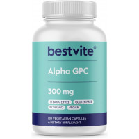 BESTVITE Alpha GPC 600 мг на порцию (120 растительных капсул) - Без стеаратов - Веганский - Без ГМО - Без глютена