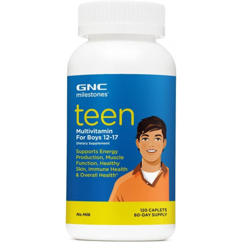 GNC milestones Teen Multivitamin for Boys 12-17, підтримує енергію, м’язи, імунітет шкіри, 60 порцій, капсула