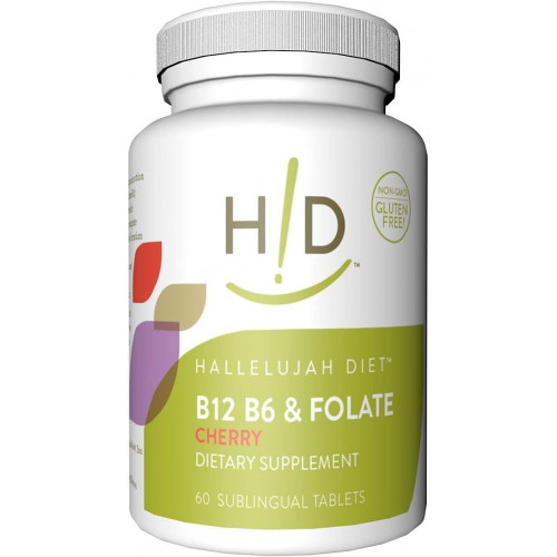 Дієтичні добавки Hallelujah Diet B12, B6 і фолієвої кислоти � Сублінгвальні вітаміни зі смаком вишні (60 таблеток)