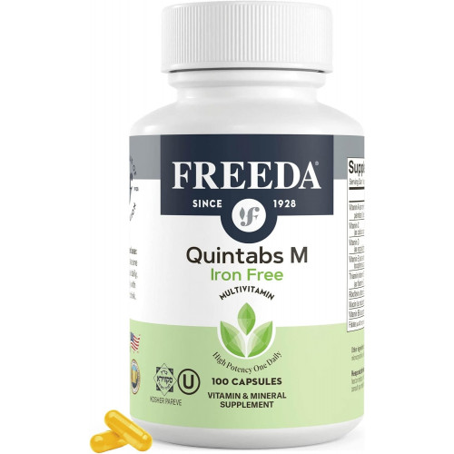 FREEDA Multivitamin – Quintabs-M Iron Free – Кошерні мультивітамінні добавки для жіночого здоров’я – Чоловічі вітаміни для чоловічого здоров’я – Мультивітаміни для чоловіків і жінок Вітаміни для дорослих Мультивітаміни (100)