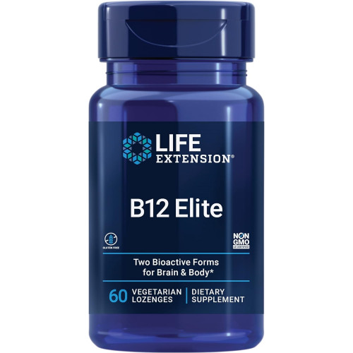 Life Extension B12 Elite, аденозилкобаламін, метилкобаламін, дві активні форми для здоров’я мозку та вироблення дофаміну, без ГМО, без глютену, вегетаріанські, 60 пастилок