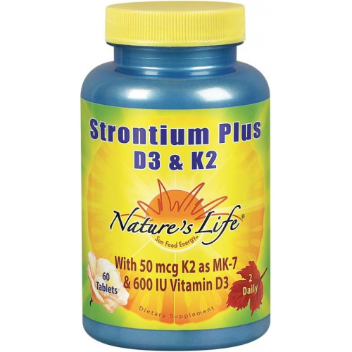 Nature's Life Strontium Plus Vitamins D3 & K2 | Біодоступна формула може допомогти підтримувати здорову щільність кісток і здоров’я суглобів | 60 таблеток