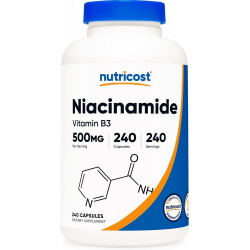 Nutricost Ніацинамід (вітамін В3) 500 мг, 240 капсули - не ГМО, без глютену, без промивання вітаміну В3