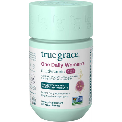 Показан перевод для запроса True Grace One Daily Women’s Multivitamin 40+ Fermented Minerals, Organic Adaptogens and Mushrooms Energy, Immune, Bone, Heart Support - Iron Free, Non-GMO, Gluten Free, Soy Free - 30 Vegan Tablets