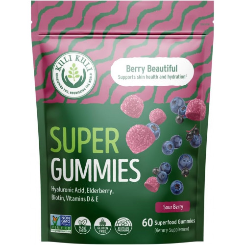 Kuli Kuli Super Gummies - Добавки для шкіри з баобабом, бузиною та біотином - Допомагає підтримувати здоров'я шкіри - 60 цукерок без ГМО, без глютену