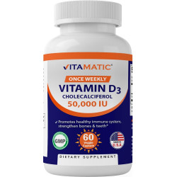 Vitamatic Вітамін D3 50 000 МО (у вигляді холекальциферолу), однотижнева доза, 1250 мкг, 60 вегетаріанських капсул на 1 рік, прогресивна формула, що допомагає при дефіциті вітаміну D (60 штук (упаковка по 1))