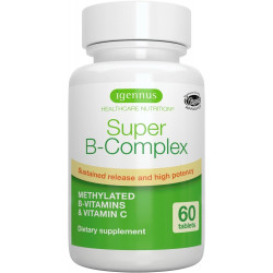 Super B-Complex – метилований уповільнений вивільнення Clean Label B Complex з метилфолатом, посиленим B12 метилкобаламіном, веганський, лабораторно підтверджено, 60 маленьких таблеток, від Igennus