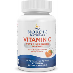 Витамин C Extra Strength Gummies Nordic Naturals - со вкусом мандарина - 60 жевательных таблеток - 500 мг Веганская добавка с витамином C - Жевательные таблетки для поддержки иммунитета с низким содержанием сахара - 30 порций