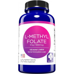 MD Life L Methylfolate 1mg - Активна метилфолатна добавка професійного рівня - Максимальна ефективність MTHFR Supplements - L метилфолат 1mg 90 капсул - незамінні амінокислоти