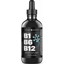 B1 B6 B12 Vitamin Liquid Drops - Добавка для підтримки нервів, енергії та мозку - Фруктовий смак - Метилкобаламін, тіамін, піридоксин - 60-денний запас - 2 унції - для чоловіків і жінок - Просто зроблено