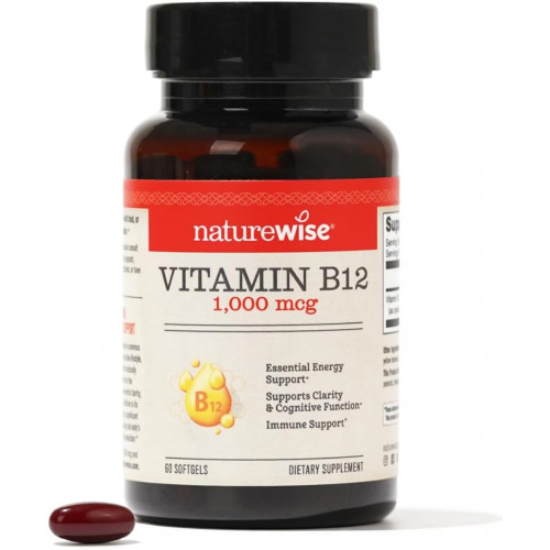 NatureWise Vitamin B12 1000 мкг - Вітамінна добавка B12 для підтримки рівня енергії, ясності розуму, здоров'я нервової системи - Легко ковтати, без глютену, без ГМО - 60 м'яких капсул [2-місячний запас]