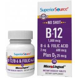 Вітамін B12, ціанокобаламін, 1000 мкг, B6, фолієва кислота, вітамін D 1000 МО, швидкорозчинні мікролінгвальні таблетки, 100 Ct, здоров’я кісток, енергетичний метаболізм, підтримка імунітету, без ГМО.