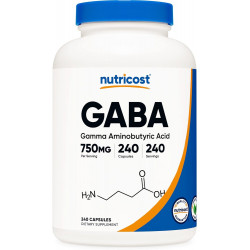 Nutricost GABA (гамма-аміномасляна кислота) 750 мг, 240 капсул, 240 порцій - без ГМО, без глютену