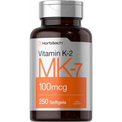 Horbäach Vitamin K2 MK7 100 мкг | 250 капсул | Добавка без ГМО, без глютену