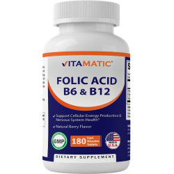 Vitamatic Folic Acid B12 B6 - Здоров'я серця, енергія та підтримка еритроцитів - 180 швидкорозчинних таблеток