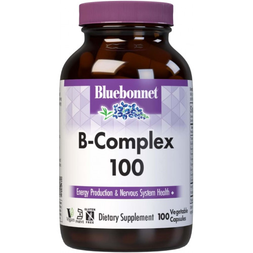 Bluebonnet Nutrition B Complex, повний спектр, вітамін B6, B12, біотин, фолієва кислота, веганський, вегетаріанський, без глютену, без сої та молока, кошерний, 100 штук