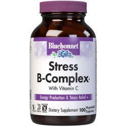 Овочеві капсули Bluebonnet Nutrition Stress Relief B Complex, вітамін B6, B12, біотин, фолієва кислота, веганські, без глютену, сої та молока, кошерні, без смаку, 100 шт.