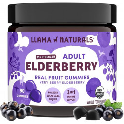 Llama Naturals Real Fruit Sambucus Elderberry Gummies для дорослих | Без додавання цукрової тростини, веганська, органічна підтримка імунітету | Цинк і природний вітамін С | Імунітет для жінок, чоловіків | 90 цукерок (30 днів)