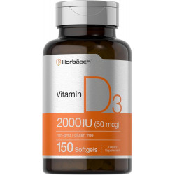 Показан перевод для запроса Vitamin D3 2000IU Softgels (50 mcg) | 150 Count | Non-GMO, Gluten Free Supplement | by Horbaach