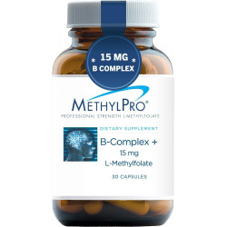 Комплекс MethylPro B + 15 мг L-метилфолату - Професійний комплекс вітамінів B + фолієва добавка для енергії, настрою + підтримки імунітету - Вітамін B12, Вітамін B6, Вітамін C + більше - (30 капсул)