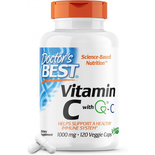 Doctor's Best Vitamin C with Q-C - Вітамін C 1000 мг без ГМО, веганський, без глютену, без сої, отримано з Шотландії. Овочеві ковпачки, 120 шт.