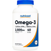 Nutricost Omega 3 Fish Oil - 2500 мг, 120 мягких капсул (40 порций) - Рыбий жир, выловленный в дикой природе! 1200 мг EPA 850 мг DHA - Без ГМО, без глютена