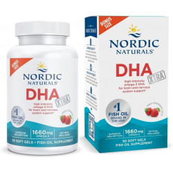 Nordic Naturals DHA Xtra, клубника — 90 мягких таблеток — 1660 мг омега-3 — высокоинтенсивная формула DHA для поддержки мозга и нервной системы — без ГМО — 45 порций