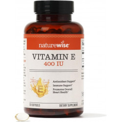 NatureWise Vitamin E 400 IU Softgels (180 мг DL-альфа)-без молочних продуктів, безглютену без глютену та без сої, багатих на антиоксидантну дієтичну добавку для підтримки шкіри, серця та імунітету-4-місячне постачання, 120 число