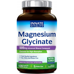 Innate Vitality Magnesium Glycinate 500 мг, магній з високим ступенем засвоєння, без ГМО та без глютену, підтримує здоров’я нервів, м’язів, кісток і серця, 120 вегетаріанських капсул