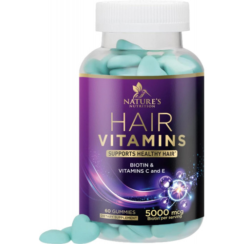 Вітаміни для волосся Gummies з біотином 5000 мкг і вітамінами E & C, Hair Growth Support Gummy for Forster, Beautiful Hair, Skin & Nails, Nature's Hair Vitamin Supplement for Women & Men - 60 Gummies