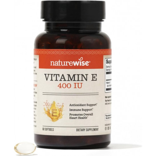 Naturewise Vitamin E 400 IU Softgels (180 мг DL-альфа)-без молочних продуктів, безглютену без глютену та без сої, багатих на антиоксидантну дієтичну добавку для підтримки шкіри, серця та імунітету-2 місяці, 60