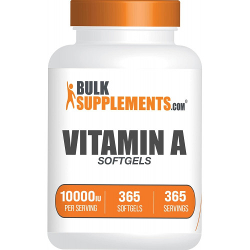 BulkSupplements.com Вітамін А 10000 МО м’яких капсул – ретинілпальмітат вітаміну А, таблетки вітаміну А – добавка вітаміну А, добавки для очей – без глютену, 1 м’яка капсула на порцію, 365 м’яких капсул