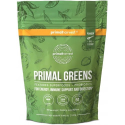 Порошок Primal Harvest Super Greens, 30 порций с +50 зелени, суперпродукт, хлорелла, пробиотики, зеленый чай, ростки пшеницы, капуста, куркума для энергии, Primal Greens