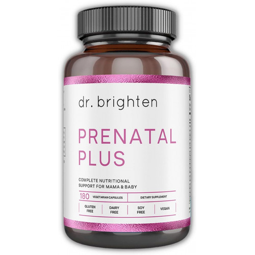 Dr. Brighten Prenatal Plus — женский состав, активные витамины группы B, минералы, антиоксиданты для беременных и кормящих матерей, веганский, без ГМО, без глютена, без сои — 180 капсул