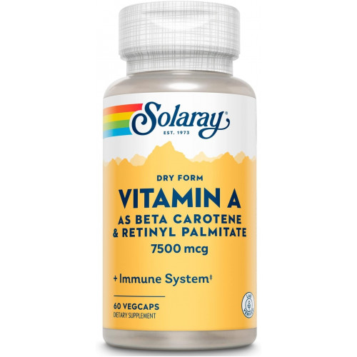 SOLARAY Dry ​​Form Vitamin A - вітамін A у вигляді 60% бета-каротину та 40% ретинілпальмітату з морквяним порошком - очі, антиоксидантна активність та підтримка імунної системи - 60 порцій, 60 овочевих капсул