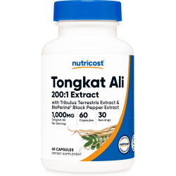 Nutricost Tongkat Ali 1000 мг 60 капсул - с Tribulus Terrestris и BioPerine, вегетарианские капсулы, без ГМО, без глютена, мощный экстракт