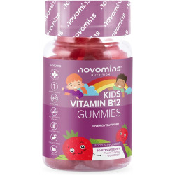 Novomins Kids Vitamin B12 Gummies - Добавка для підтримки енергії та метаболізму - 30 жувальних дитячих добавок B Complex - Веганські, без ГМО - Збагачені вітаміном C, B1, B2, B6, біотином - Виготовлено